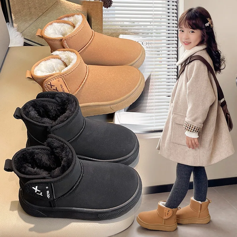 2025 botas de nieve de lana gruesa para niños, botas de algodón de fondo suave, botines cálidos de invierno para bebés y niñas, zapatos cómodos para niños pequeños