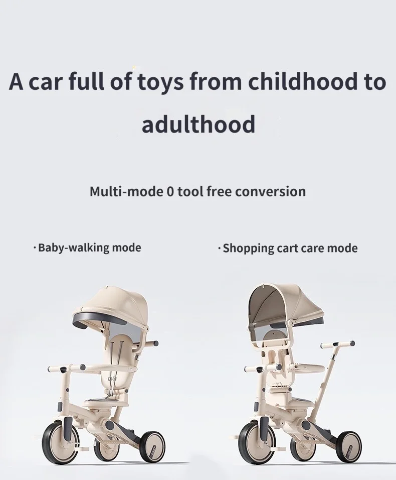 Triciclo para bebé, bicicleta de 1 a 3 años, cochecito de bebé 6 en 1, bicicleta con Pedal para niño, puede sentarse, paseo o empujar, triciclo multifunción - imagen 3