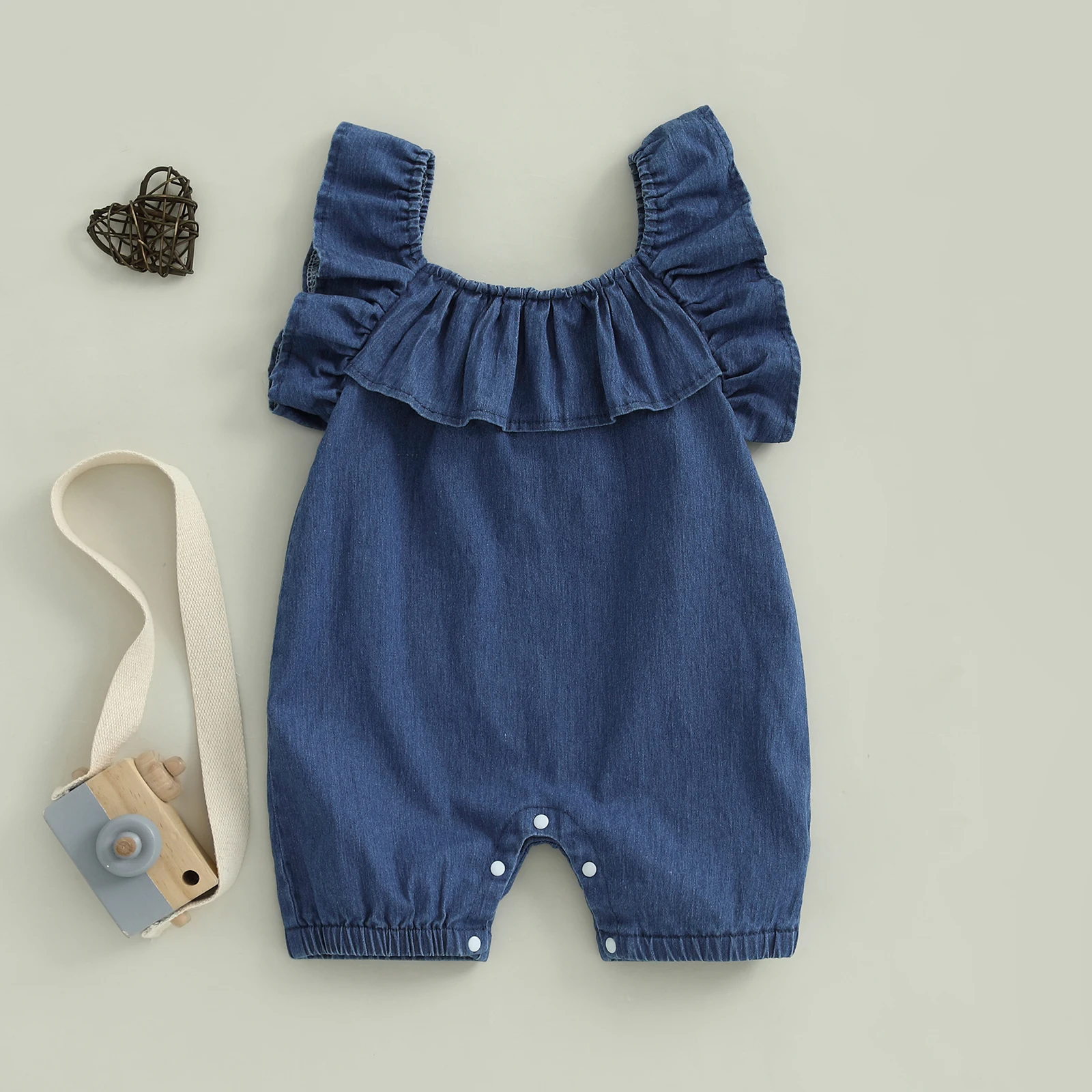 VISgogo-mono vaquero para niña pequeña de 0 a 3 años, mono vaquero con manga voladora de Color sólido, ropa bonita