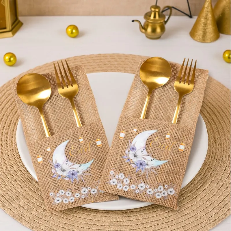 Bolsa de cubiertos decorativa de Ramadán, decoración EID Mubarak 2026 para el hogar, bolsa de cubiertos, Ramadán Kareem, fiesta musulmana islámica, regalos Eid Al Adha
