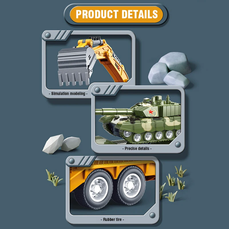 Ingeniería Diecast inercial semiporta contenedor camión conducción juguetes para niños Tractor excavadora Bulldozer niños vehículo modelo - imagen 5