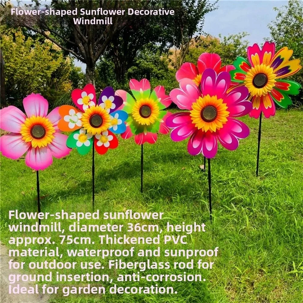 Molino de viento decorativo de girasol para jardín y patio – Liucai, 36 cm PVC - imagen 2