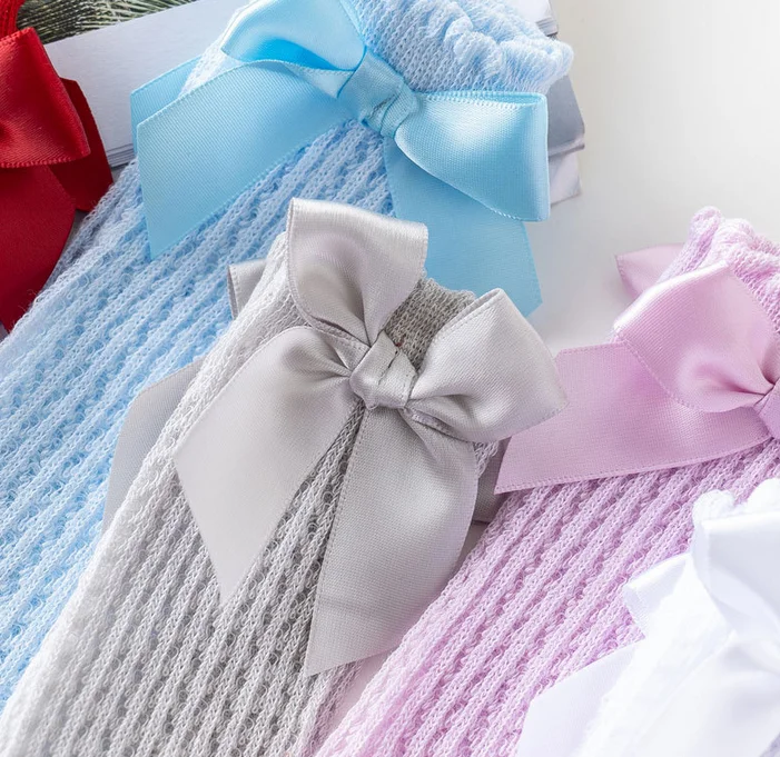 Medias de malla con lazo coreano para bebé, calcetines hasta la rodilla de algodón transpirable de princesa, calcetines para recién nacidos, calcetines para niñas pequeñas de 0 a 2 años - imagen 3