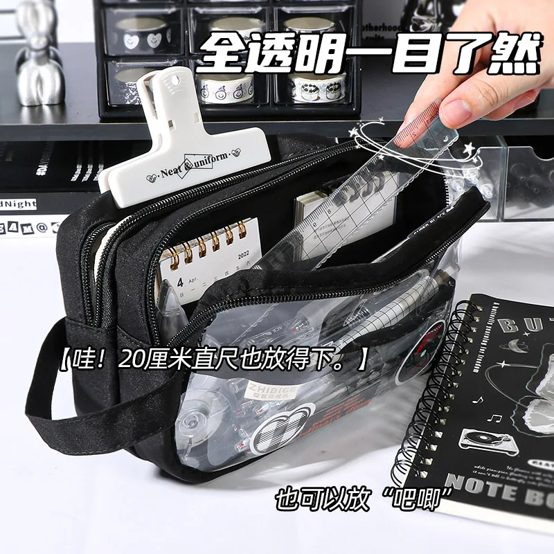 Bolsa de lápices transparente de gran capacidad, estuche de lápices de papelería para estudiantes de escuela primaria de alto valor para volver a la escuela - imagen 2