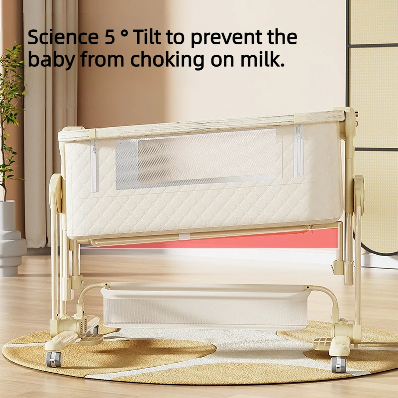 Cuna de bebé multifuncional con ruedas, mesas para cambiar pañales, cuna de aleación de aluminio, cuna portátil plegable, cama empalmada para recién nacido - imagen 4