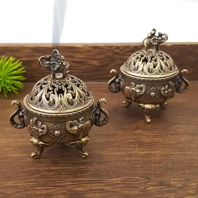 Mini quemador de incienso de tres patas de elefante, Metal de sándalo, decoración para el hogar y la Oficina, soporte de incienso terapéutico para relajación - imagen 4