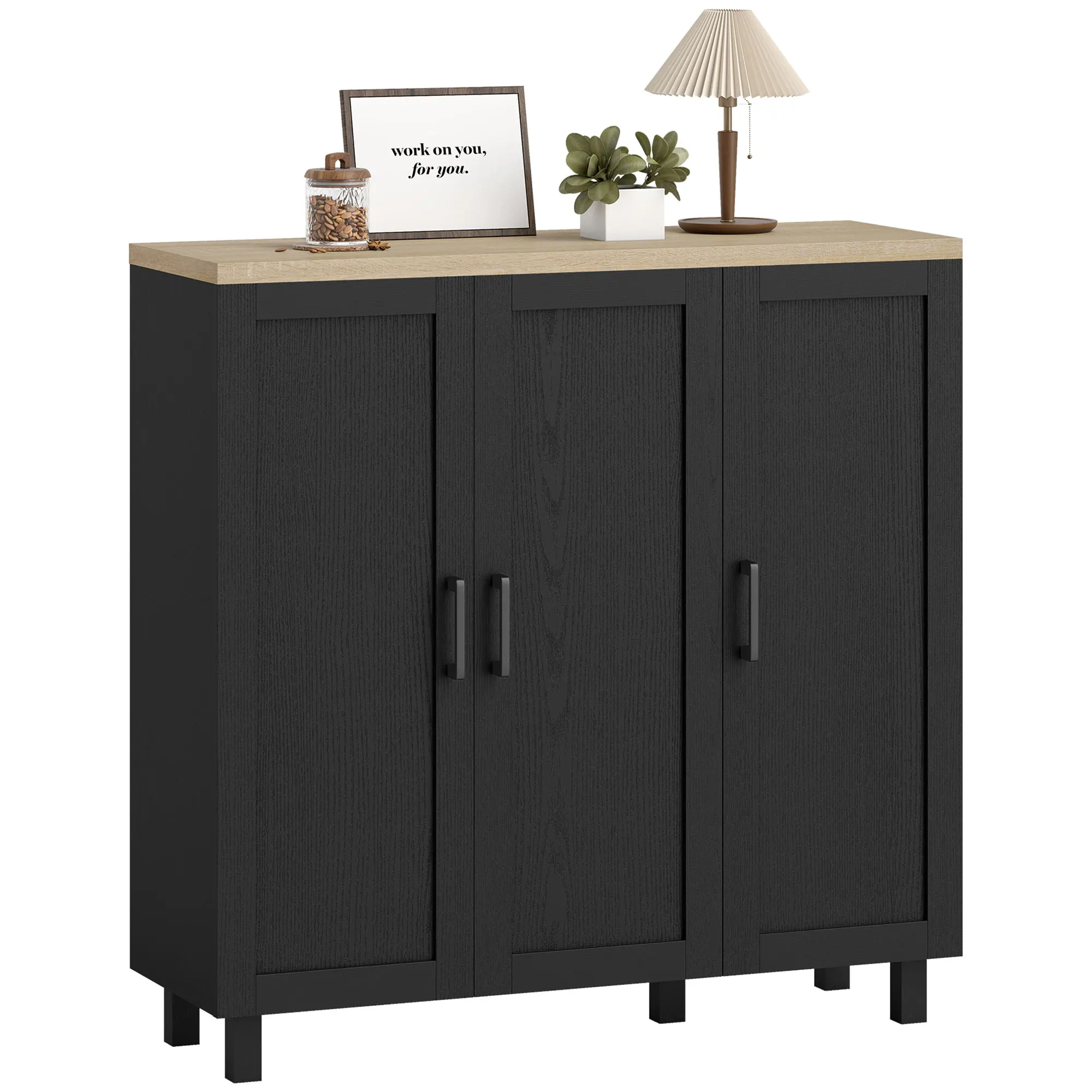 HOMCOM Aparador Estrecho de 3 Puertas, Aparador de Salón con Estantes Ajustables, para Cocina, Entrada, Comedor, Dormitorio, Negro, 90x30x90 cm