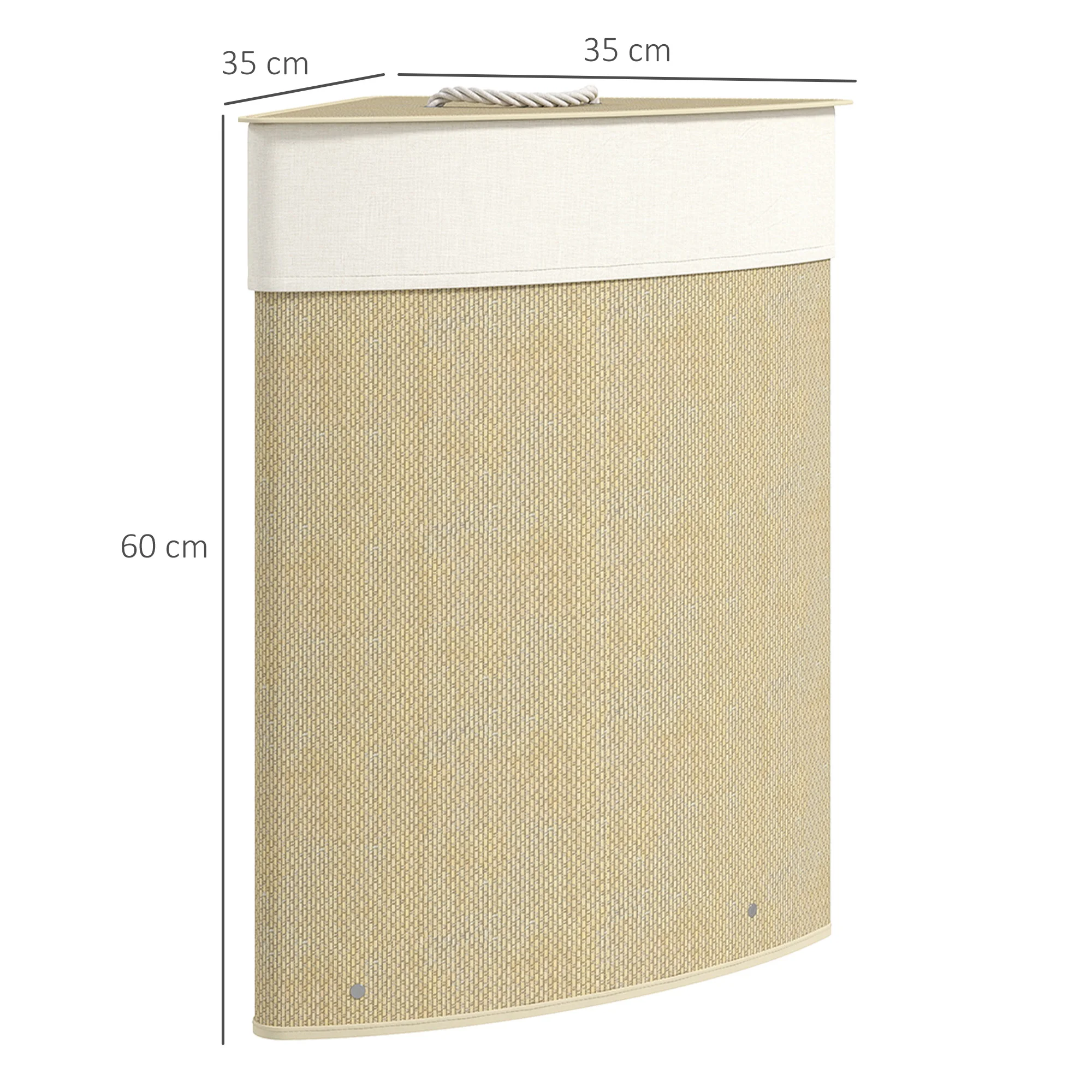 HOMCOM Cesto Ropa Sucia de Bambú para Esquina de 55L con Tapa y Asa, Cubo Ropa Sucia con Bolsa Extraíble y Lavable para Baño, Dormitorio, 35x35x60 cm, Crema - imagen 3