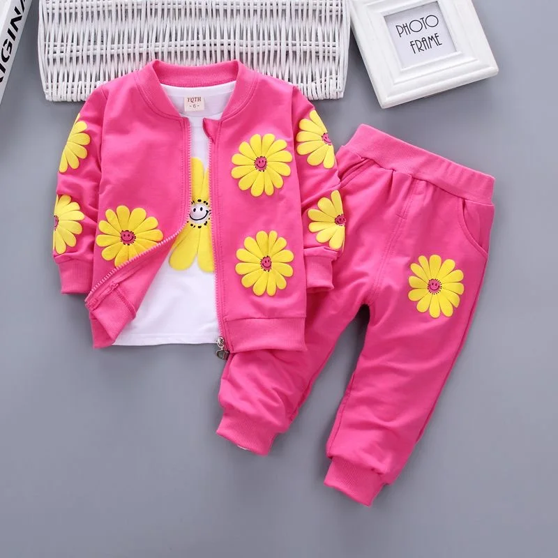 Traje deportivo de algodón para bebé y niña, ropa infantil con flores, sudaderas con capucha, chaqueta, pantalones, conjunto informal, primavera y otoño - imagen 2