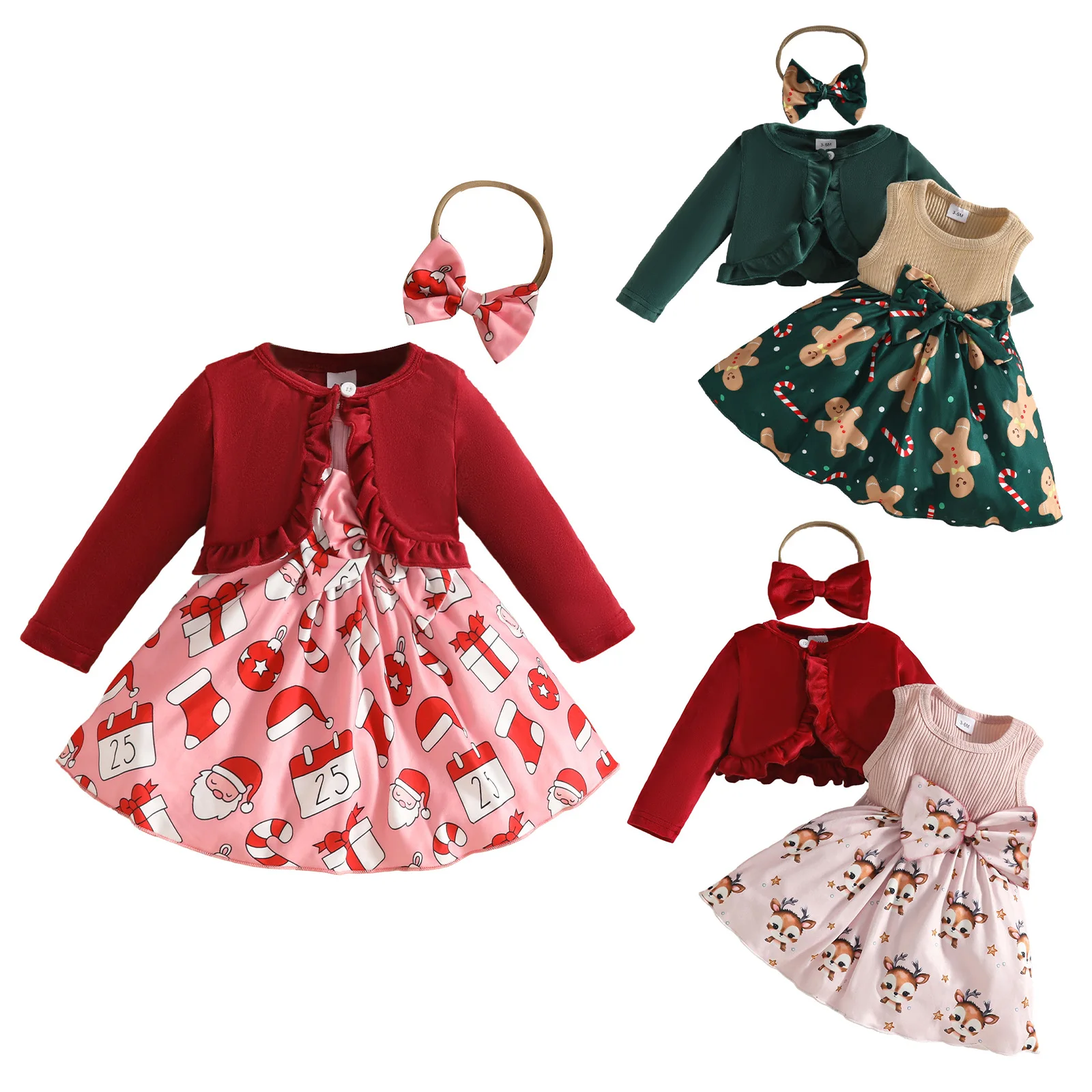 Vestido y cárdigan de Navidad para niña – Terciopelo con diadema - imagen 5