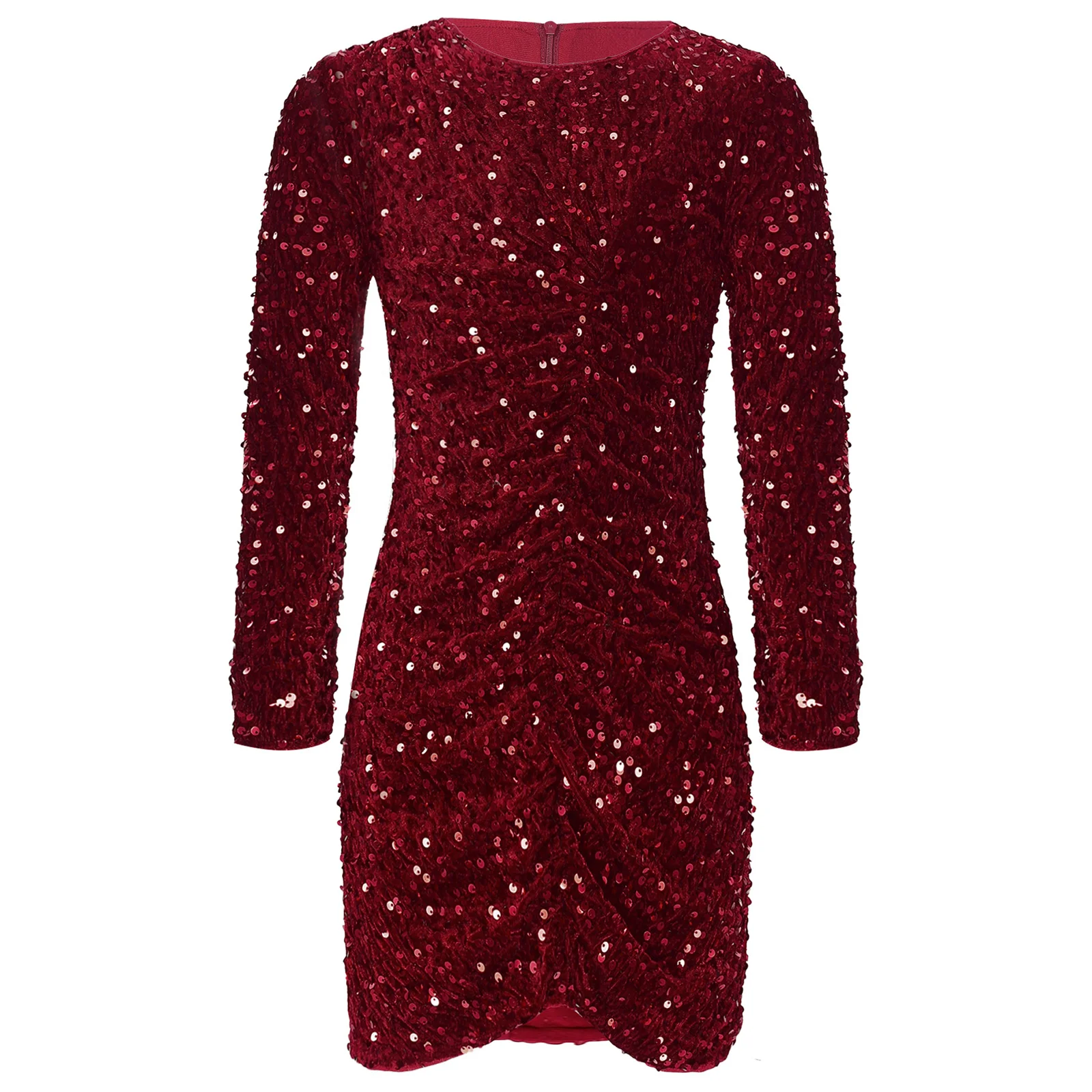 Vestido de princesa con lentejuelas para niñas, vestido ajustado de terciopelo fruncido frontal de manga larga para boda, fiesta de cumpleaños, graduación, ocasión Formal