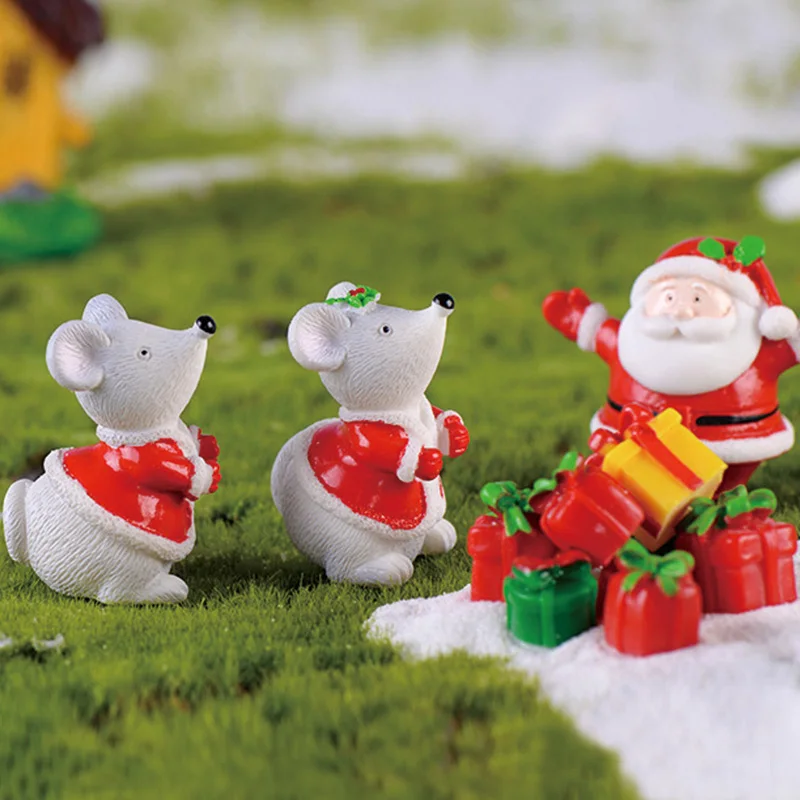 Figura de ratón de Navidad, rata de dibujos animados, modelo Animal, paisaje de musgo, artesanía de resina, accesorios de decoración de jardín de hadas en miniatura para el hogar - imagen 4