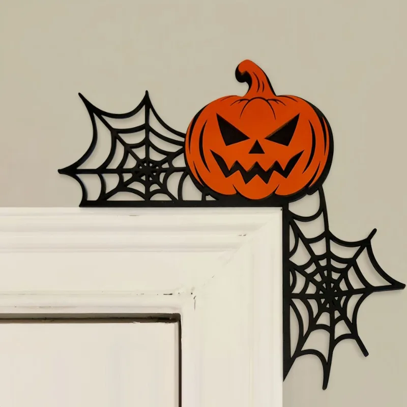 Nuevo marco de puerta de madera para Halloween, decoración de esquina de puerta, decoración de fantasma de murciélago araña para el hogar, adorno de Halloween de estilo gótico