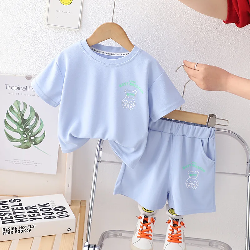 Nueva ropa de verano para bebés, traje para niños, camiseta a la moda, pantalones cortos a cuadros, 2 unids/set, ropa informal para niños pequeños, chándales para niños - imagen 2