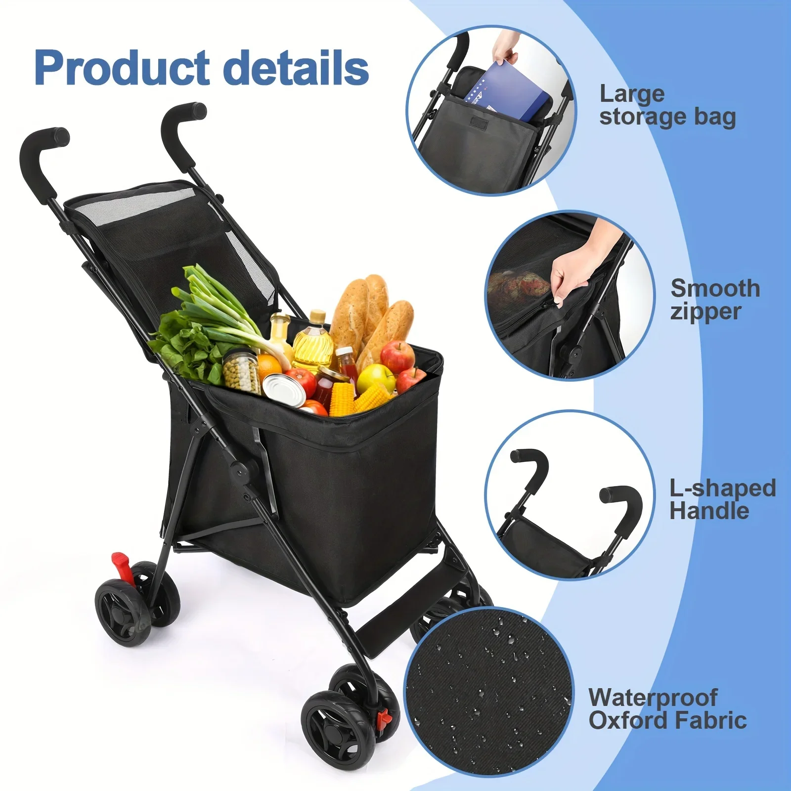 Carrito plegable para mascotas con ruedas giratorias y freno