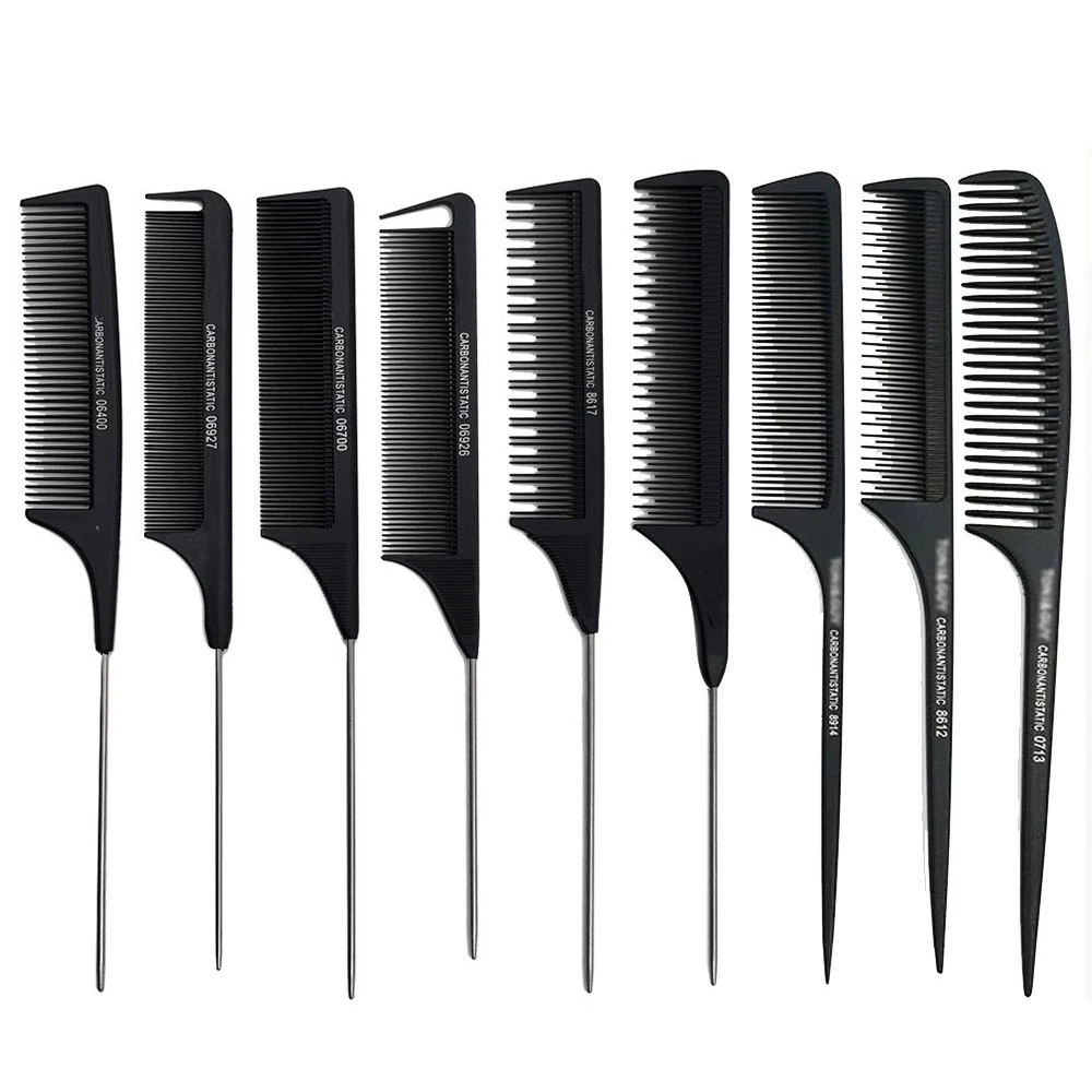 Cepillo de pelo de dientes finos para bebé, color negro, antitornillo, antiiluminado, desenredante, peines de cola profesionales, accesorios de cuidado de estilismo de acero inoxidable