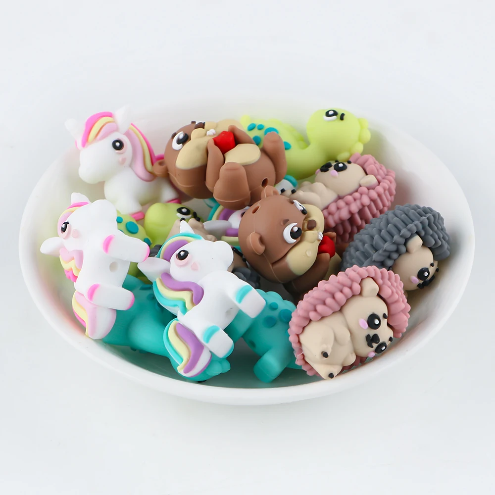 5/10 Uds. Cuentas de enfoque de silicona de dinosaurio erizo estereoscópico 3D para joyería DIY pulseras llavero pluma Etc. Productos hechos a mano - imagen 3