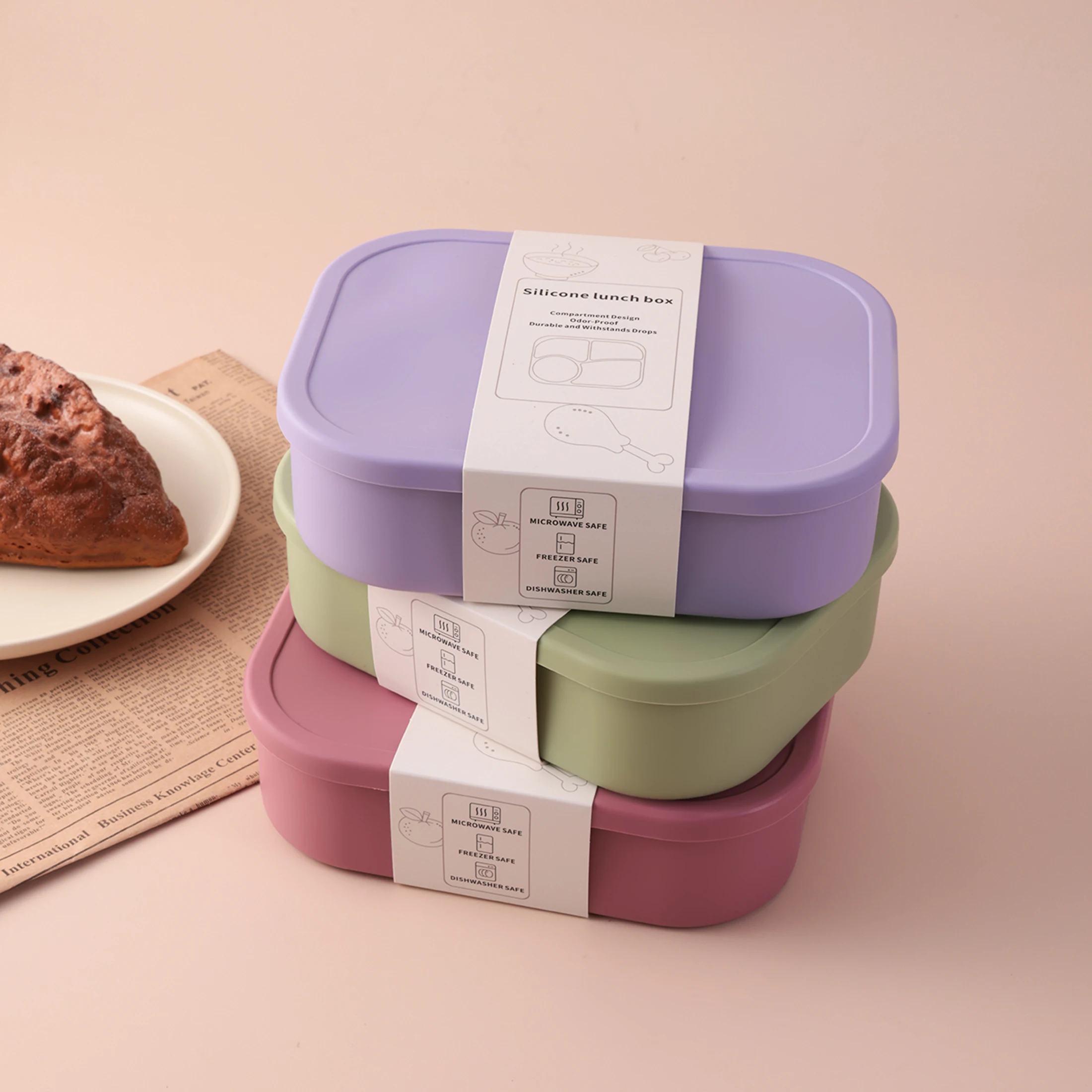 Fiambrera de silicona para niños, 1 Uds., 4 compartimentos, sin BPA, apto para microondas, apto para lavavajillas, elementos esenciales de alimentación Bento a prueba de fugas - imagen 3