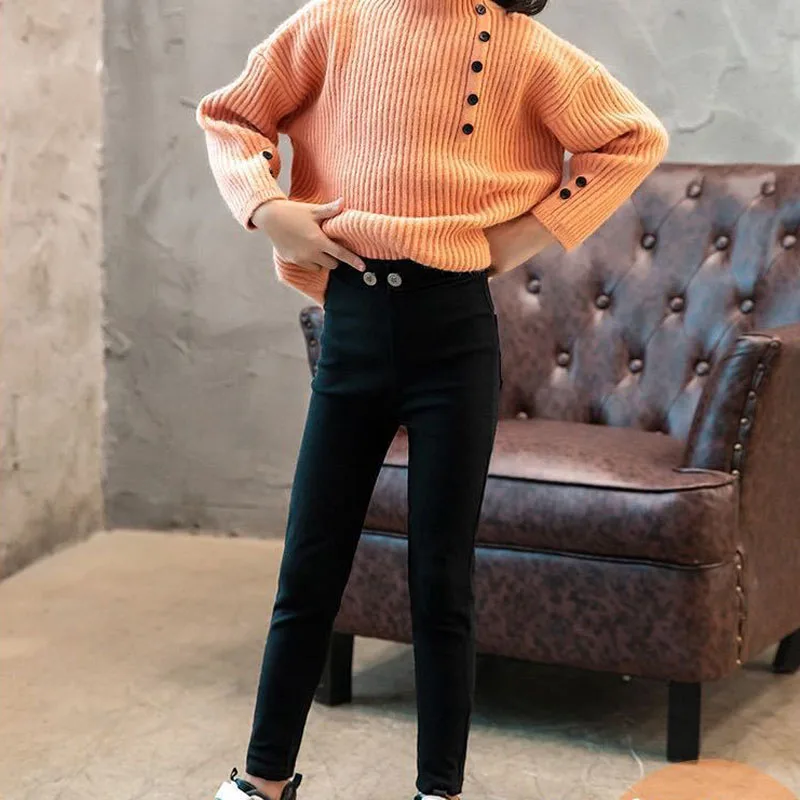 Leggings ajustados de alta elasticidad para niños de estilo coreano, pantalones de Color puro que combinan con todo, pantalones pitillo de moda para primavera y otoño - imagen 5