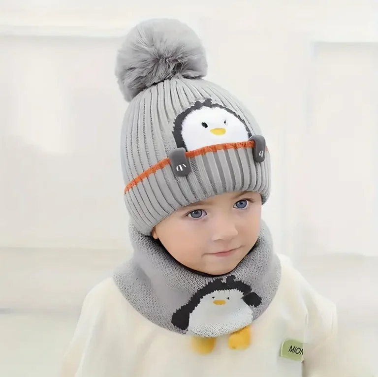 Gorro cálido de invierno para niños con orejeras, tela de punto con diseño de pingüino lindo, ligero, patrón de animales de dibujos animados, cierre de palanca - imagen 4
