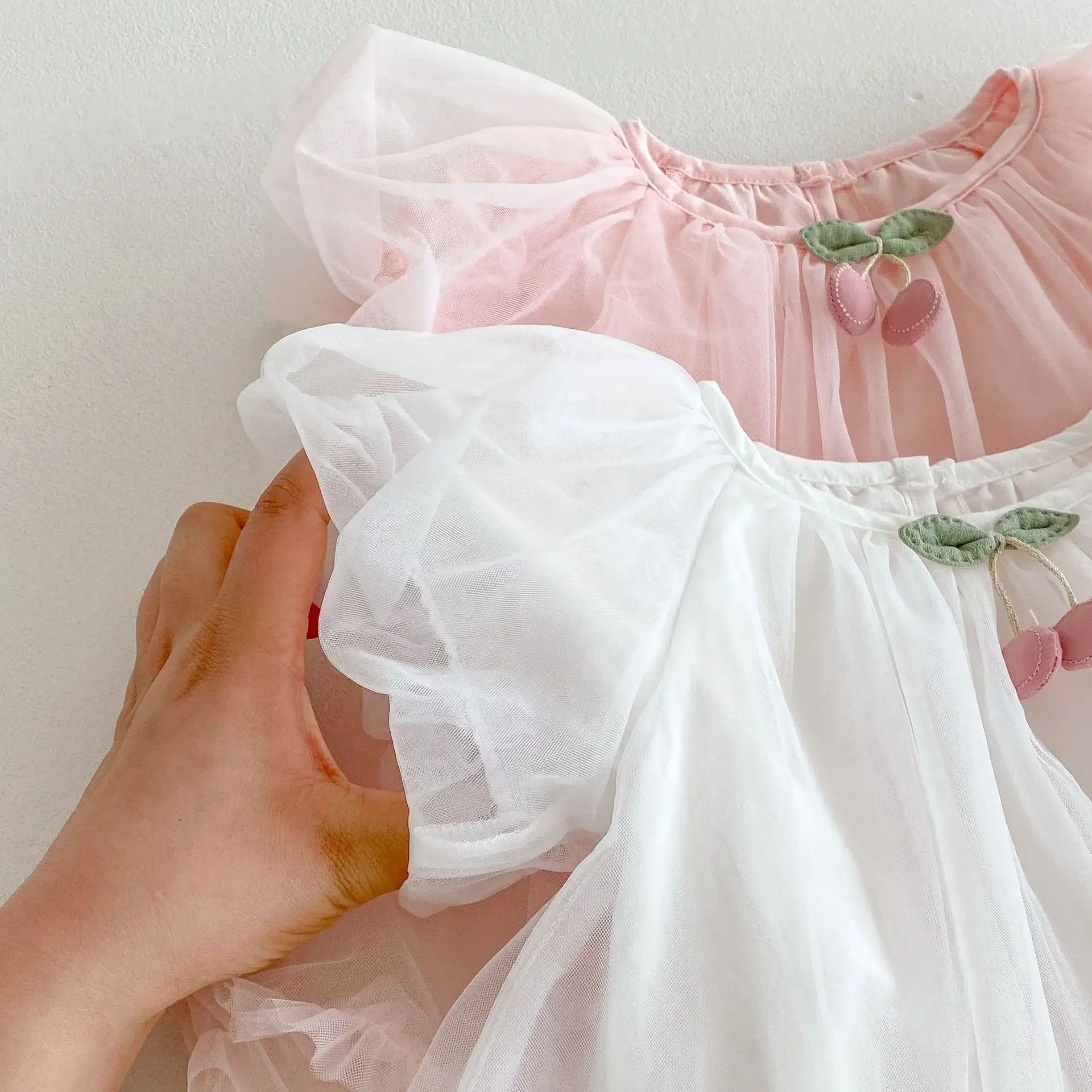 MILANCEL, nuevo traje de malla de verano para niñas de 0 a 2T, bonito vestido de princesa con mangas abullonadas para niños, vestido suelto fino de una pieza - imagen 5