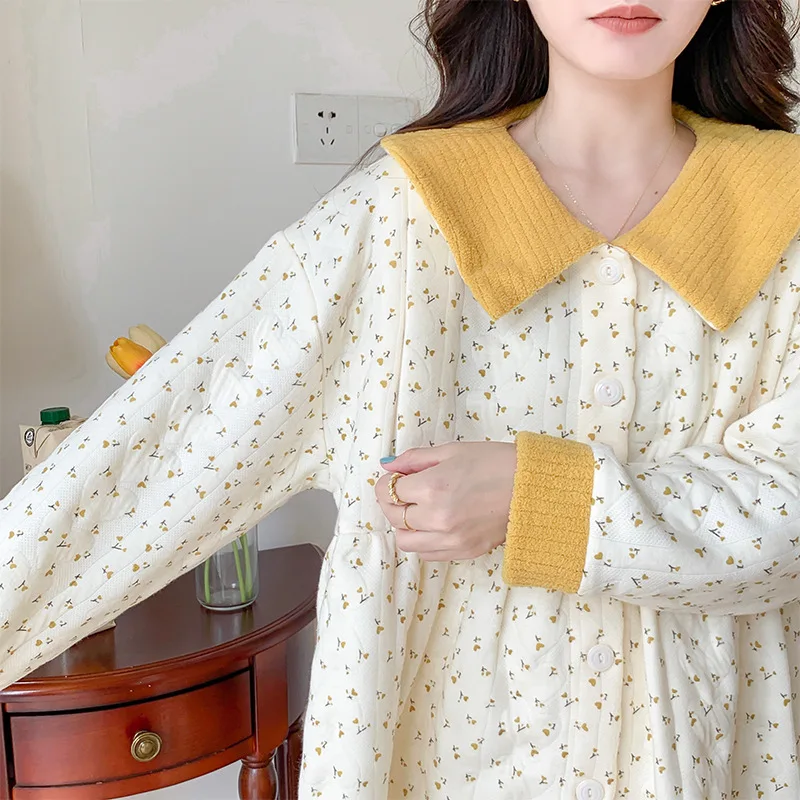 Pijama de lactancia de algodón grueso para embarazo y posparto