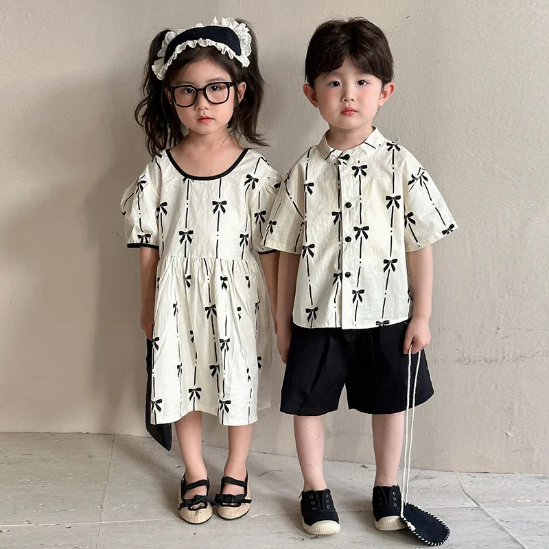 MILANCEL, nuevo conjunto de ropa de primavera para niños, 1-9T, bonito vestido de manga corta con lazo, prendas de vestir para niños, trajes de 2 uds