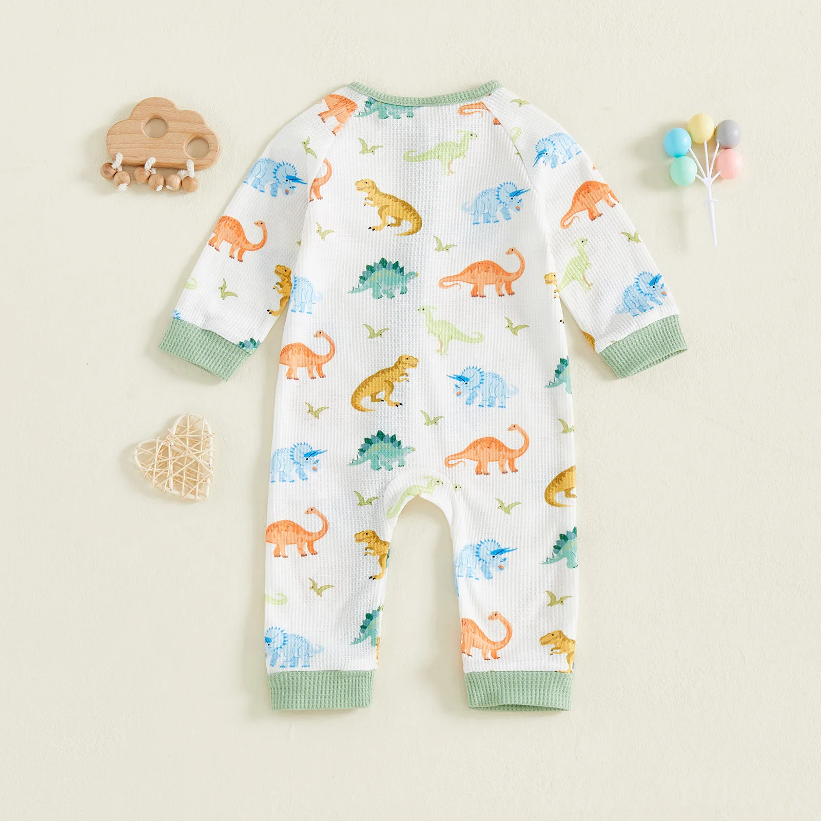 Mameluco para bebé, manga larga, cuello redondo, mono con estampado de dinosaurio, pijamas de otoño para recién nacido - imagen 2