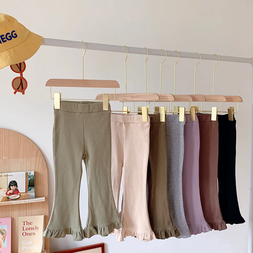 Pantalones acampanados ajustados elásticos a rayas Vintage para niñas, pantalones con volantes en blanco de cintura alta, ropa para niñas de verano