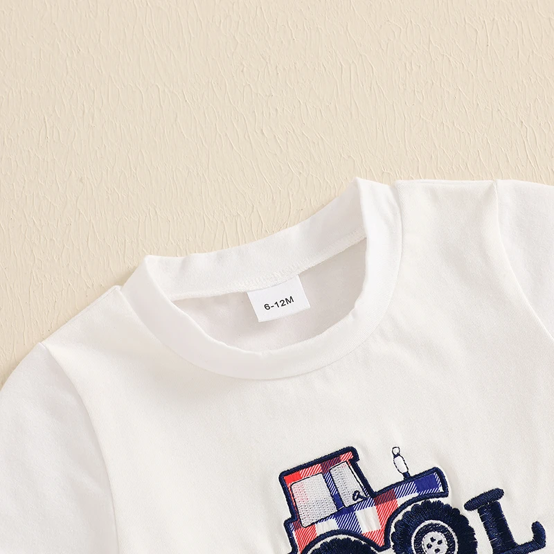 Conjunto de pantalones cortos para niños de 0 a 4 años, camiseta de dinosaurio bordada de manga corta con pantalones cortos a cuadros, conjunto para niños pequeños, traje de verano - imagen 5