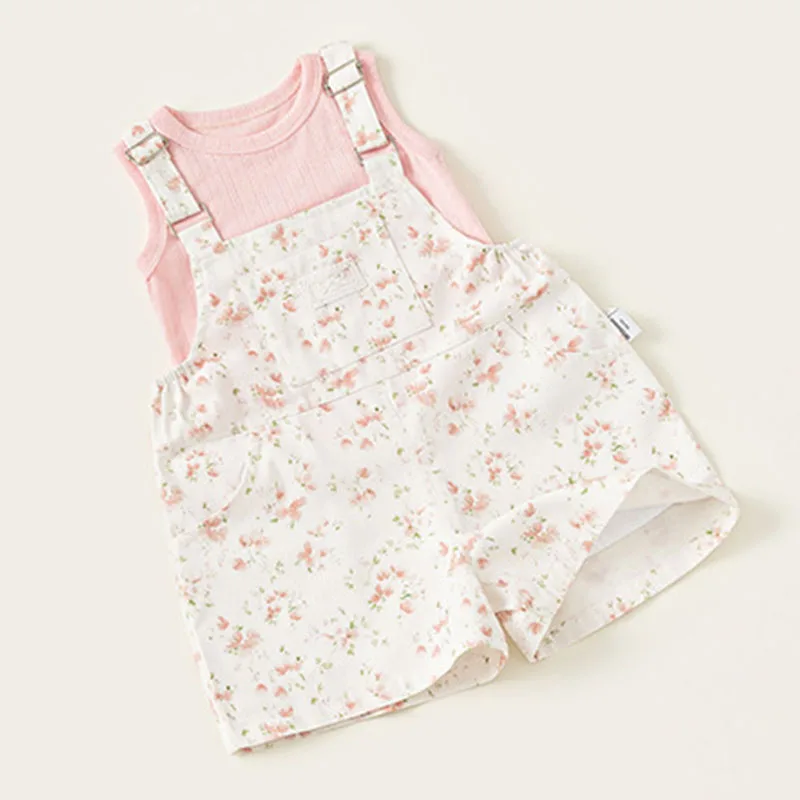Conjunto de verano niño sin mangas rosa con flores y pantalón corto - imagen 3