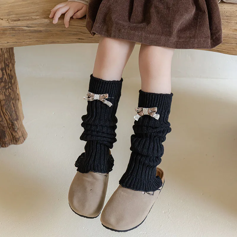 MILANCEL nueva primavera niños espesar mangas de calcetín 3-8T Color sólido arco niñas calentadores de piernas cálido dulce niños Lolita pierna Brace - imagen 2