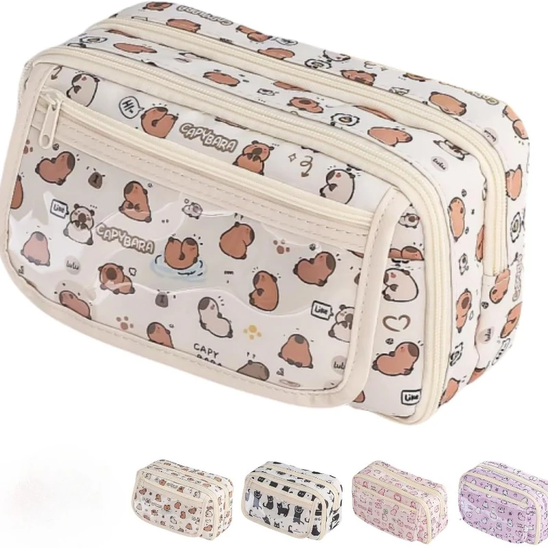 Estuche de lápices de capibara para estudiantes, bolsa de lápices creativa con pata de gato de dibujos animados de Anime, bolsa de almacenamiento de papelería de alta capacidad, 1 unidad - imagen 5