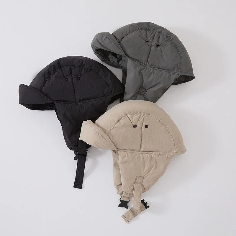 Gorro de Lei Feng para niños de invierno, casco de aviador cálido de Color sólido para niñas, gorro acolchado de lana para niños coreanos - imagen 3