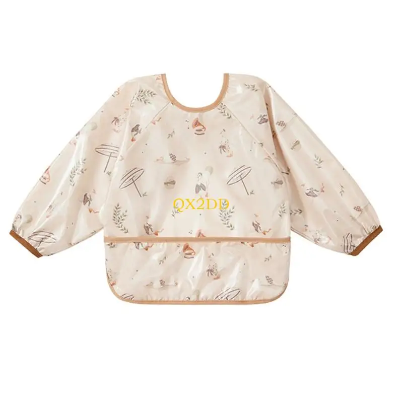 QX2D lactancia resistente a derrames manga completa delantal alimentación para niños pequeños delantal tela - imagen 3