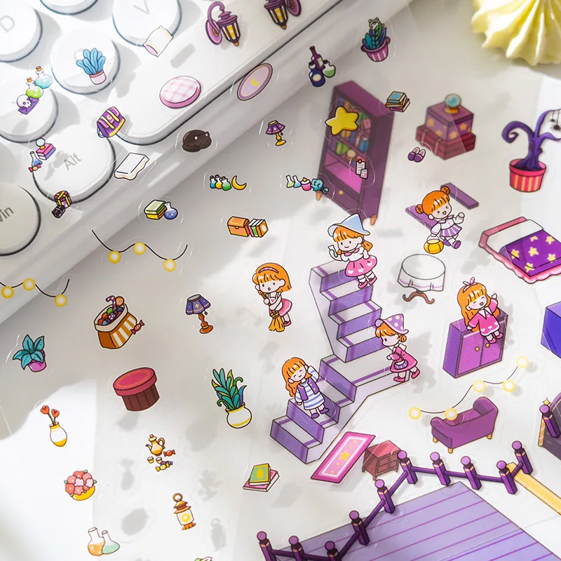 Pegatinas de paisaje 3D, serie de casa de postre de café, escena en miniatura creativa, pegatinas de apilamiento Visual, pegatinas de Collage DIY en relieve - imagen 5