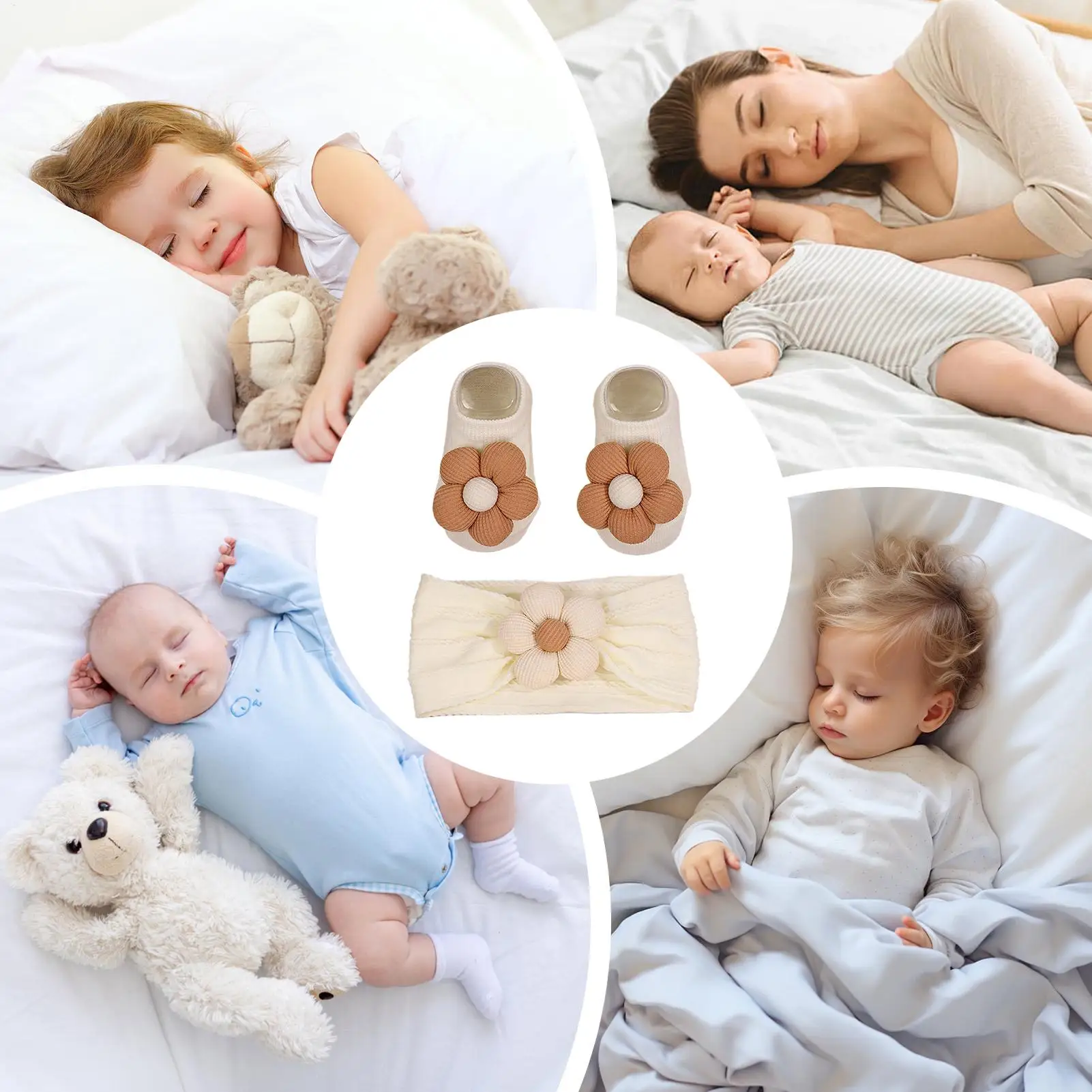 Diademas para niños, diademas suaves con flores, calcetines para niños, accesorios para el cabello para niñas, sesión de fotos para caminar, bautismo, vacaciones en casa - imagen 4