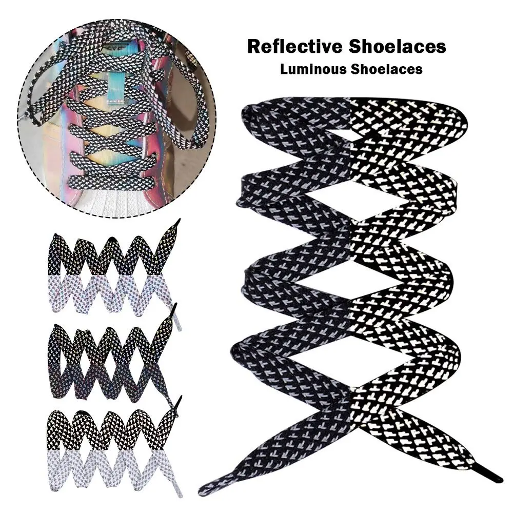 Cordones reflectantes reflectantes de doble cara, diseño plano, cordones luminosos oscuros, coloridos, reflectantes, Color blanco y negro - imagen 3