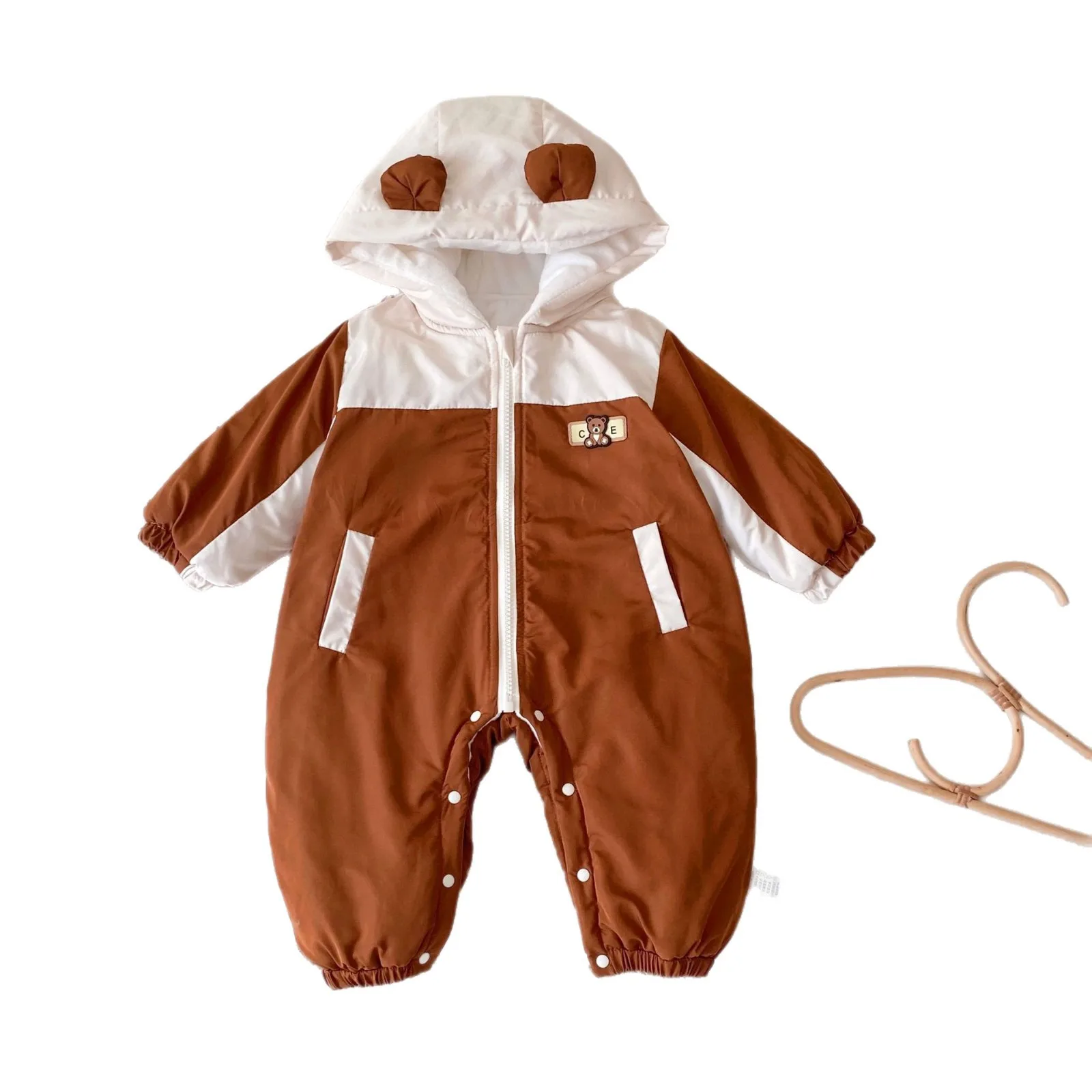 Ropa de invierno para bebé, prendas de vestir cálidas para niños pequeños, pelele con capucha para niñas pequeñas, mono grueso con forro de piel para recién nacidos - imagen 5