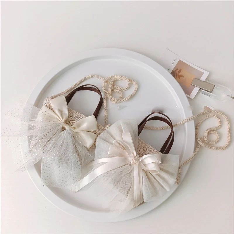 INS Sweet Style bolsas portátiles para niños y niñas, bolso de cubo de encaje ahuecado con lazo grande, accesorios de ropa de princesa, bolsa de playa - imagen 3