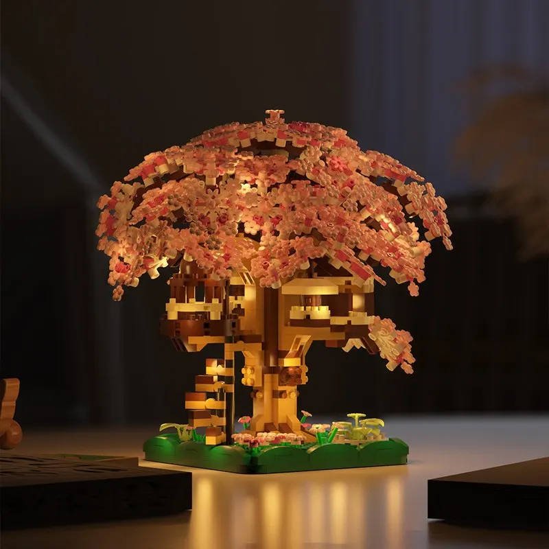 Juego de bloques de construcción de árbol de flores DIY, ladrillos de casa en el árbol con modelo de casa en el árbol ligera, adorno, regalo romántico para novia, regalos de Navidad