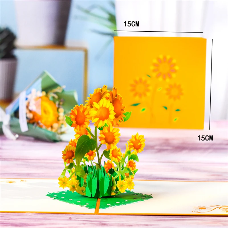 Tarjeta de flores emergente 3D, felicitación sorpresa para cumpleaños, graduación del día de la madre, Idea de regalo creativa única, girasoles, 1/2 Uds. - imagen 4