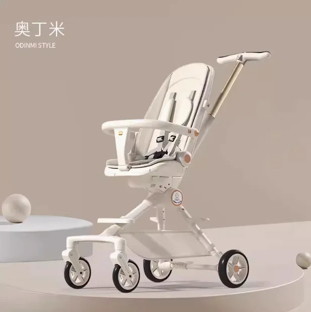 El cochecito de bebé se puede sentar o tumbarse, cochecito de bebé portátil bidireccional de cuatro ruedas, cochecito plegable - imagen 3