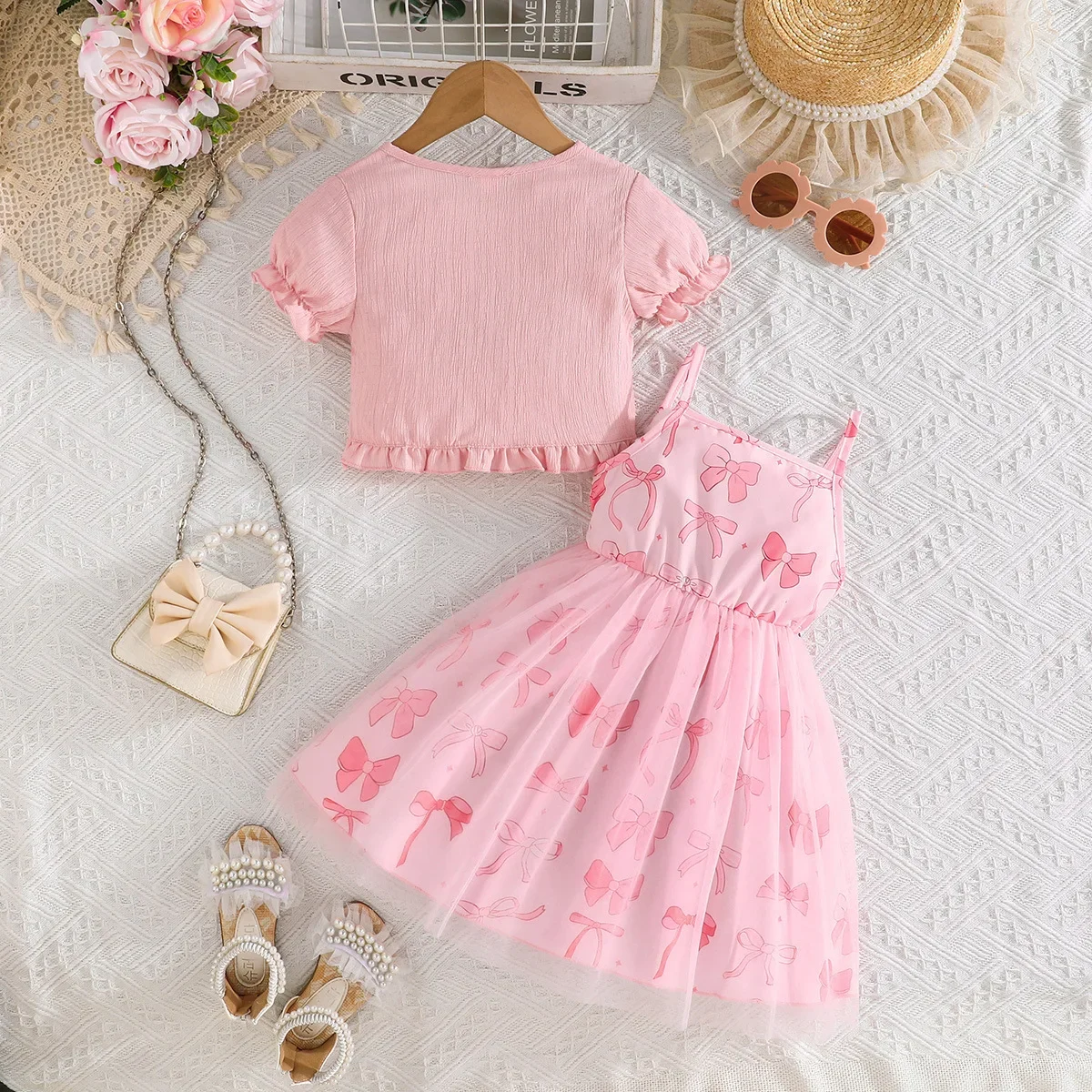 Boutique conjunto bebé niña dos piezas algodón top y vestido princesa - imagen 2