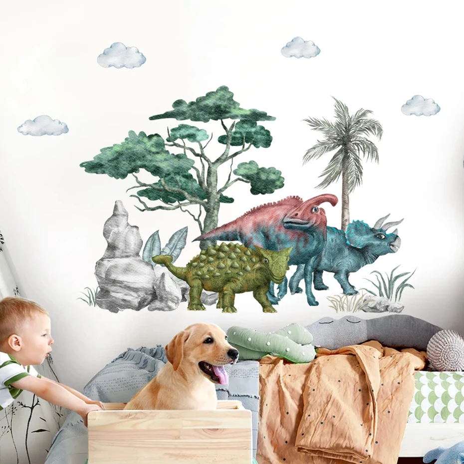 Pegatinas de pared de dinosaurios estilo acuarela para habitación