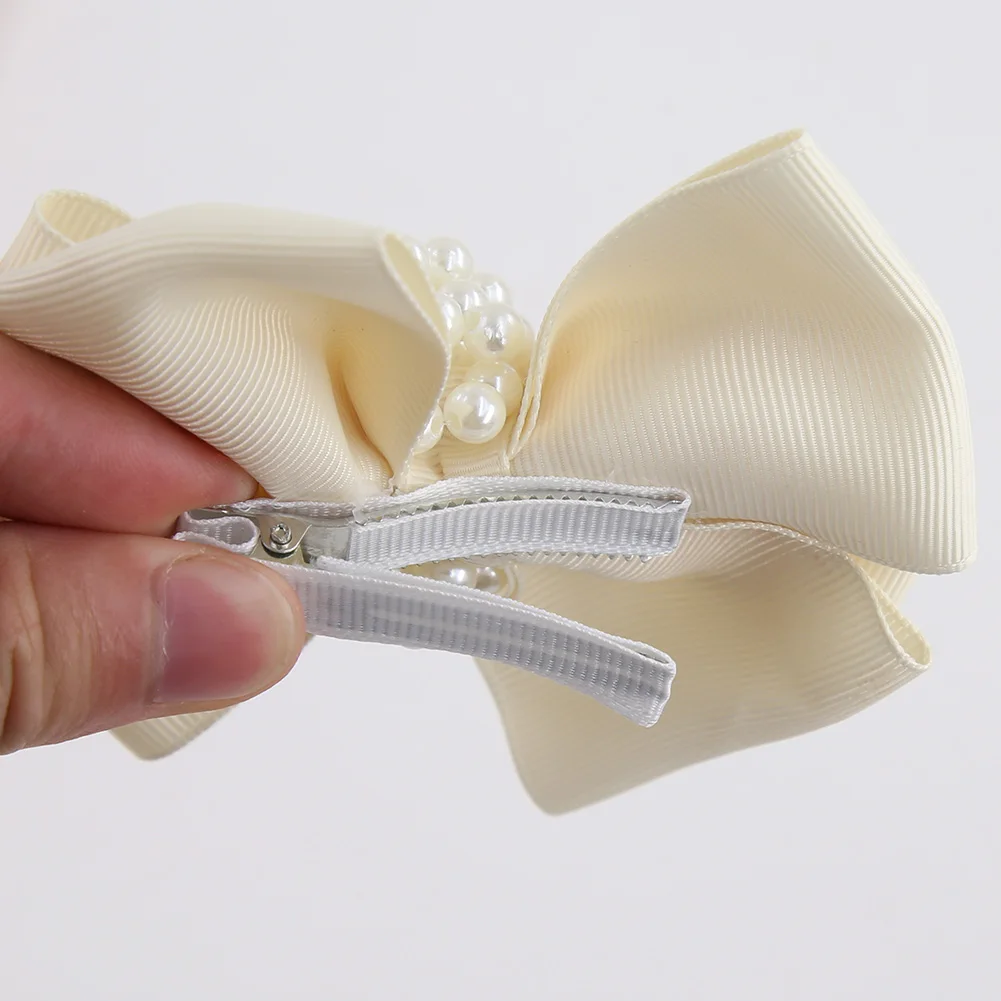 10cm lazo de cinta lazos para el cabello de perlas aleación J oJo princesa niñas Clips horquillas de cocodrilo cubiertas horquillas Corea sombreros hechos a mano - imagen 3