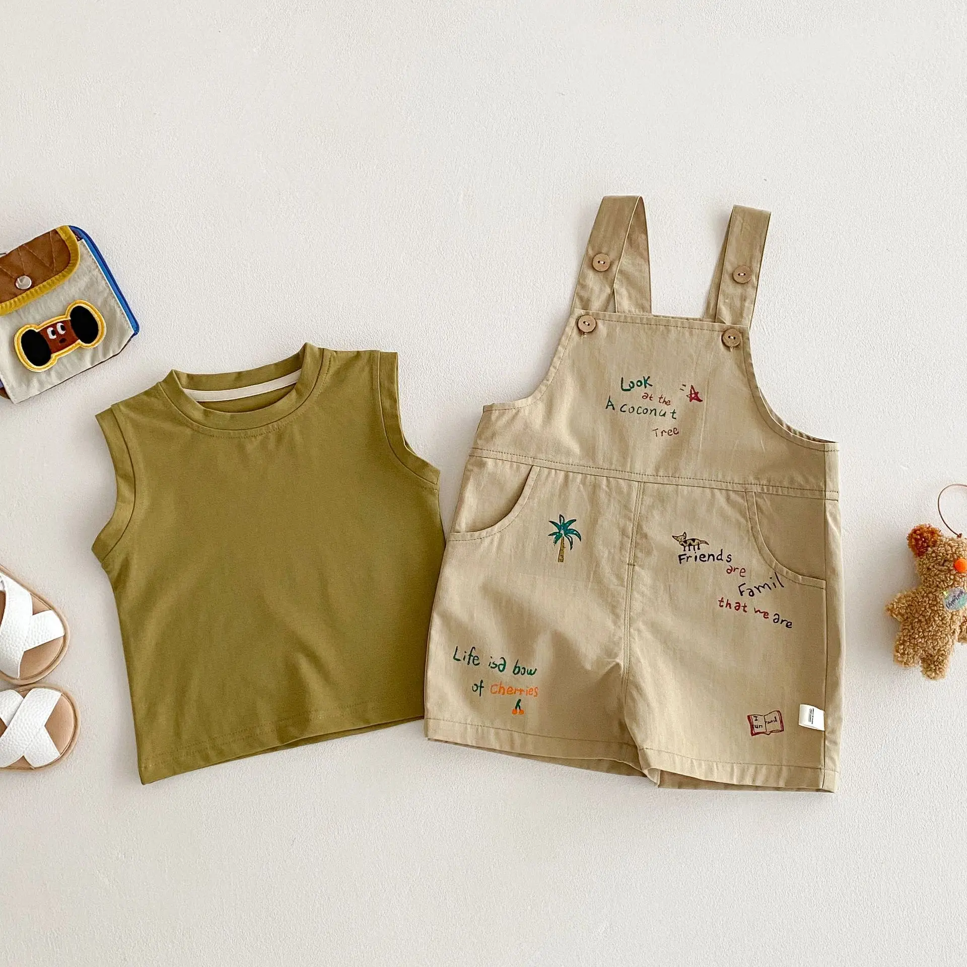 Conjuntos de chaleco para bebés, camiseta sin mangas y pantalones cortos con tirantes, traje de 2 uds., monos cortos coreanos de moda para niños de 0 a 5 años - imagen 4