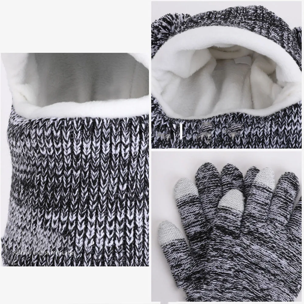 Gorro de punto con pompón y guantes elásticos para niños al aire libre - imagen 3