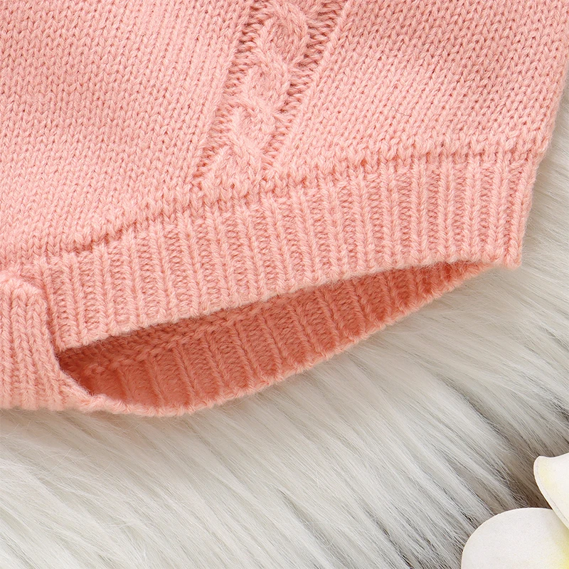 VISgogo-Pelele de punto de manga larga para Bebé y Niño, suéter de Color sólido con cuello redondo, monos para invierno y otoño, 0-18 meses - imagen 5