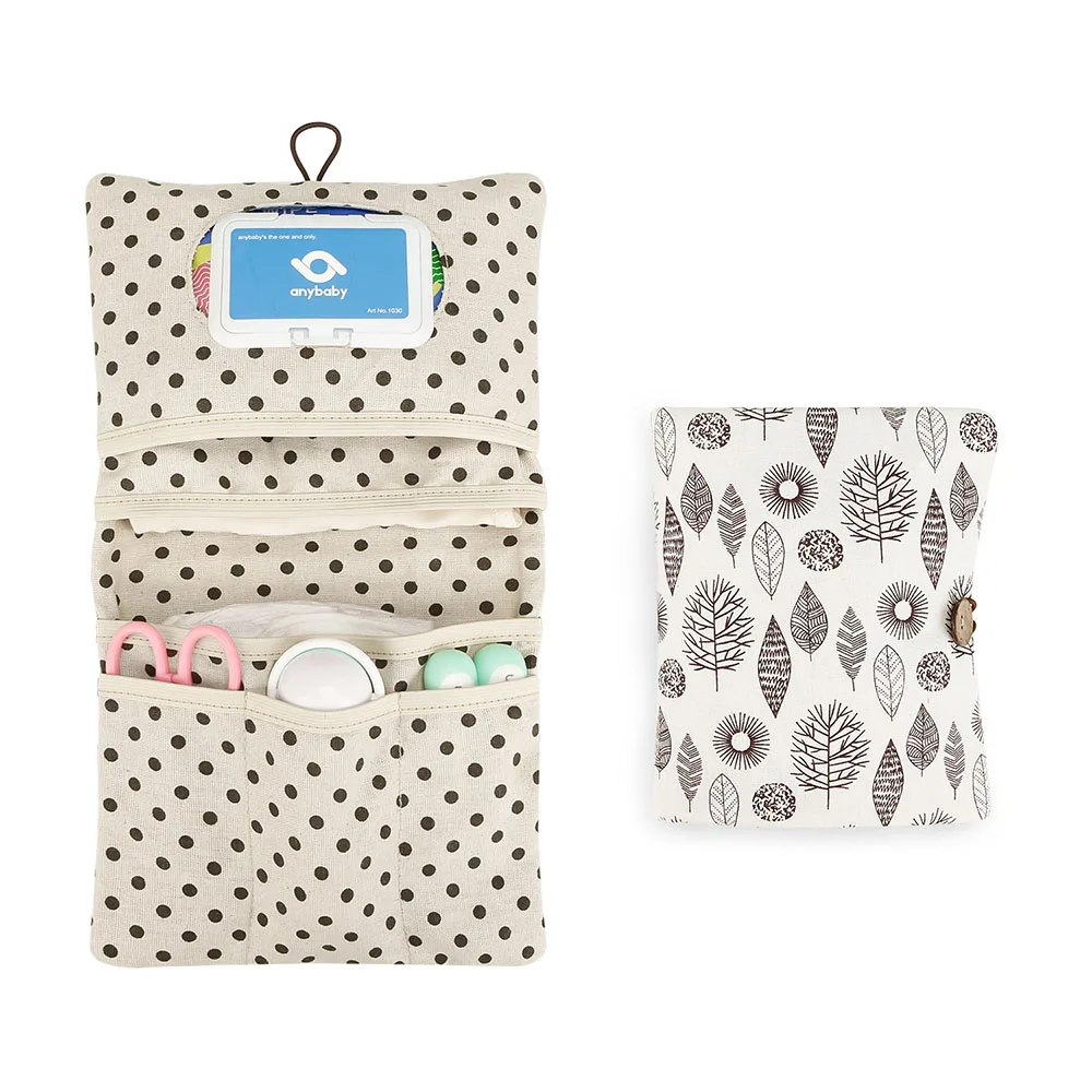 Bolsa de almacenamiento de pañales portátil y organizador de toallitas húmedas con múltiples compartimentos, bolsillo con cremallera y etiqueta colgante, bolsa de aseo para mamá